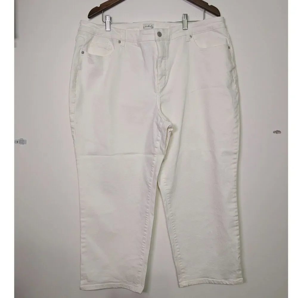 Wonderly White Cropped Straight Jeans 20W Plus Size Stretch Denim Chic Spring - Picture 2 of 6